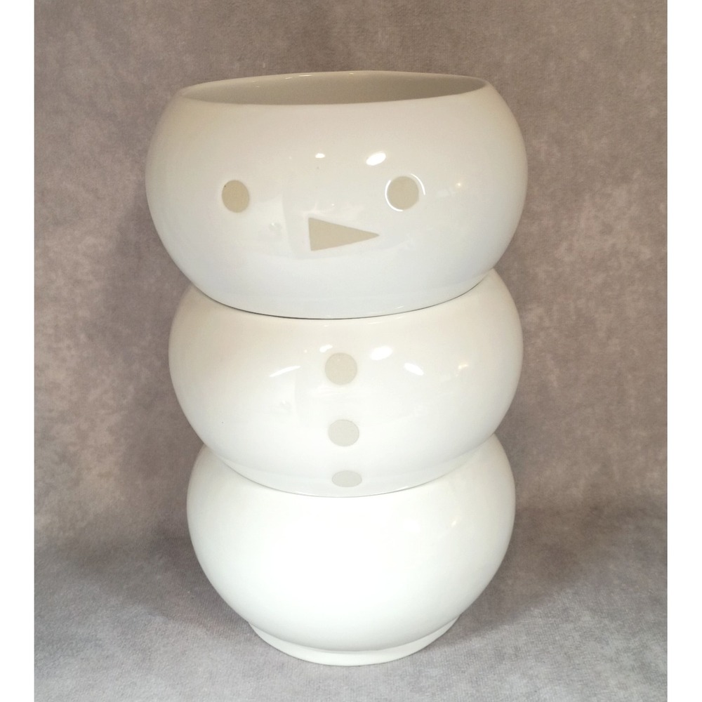 Crate & Barrel‎ Stacking Snowman Bowls Christmas Winter Holiday Serving 3 bowls